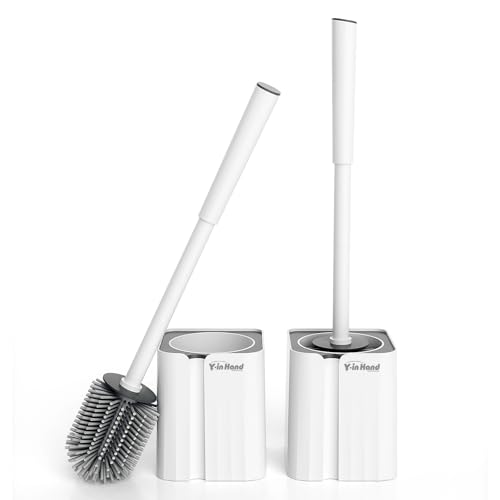 Y-in Hand 2 Pack Silicone Toilet Brush, Soft Toilet Bowl Brush Set for Deep Cleaning. Bathroom RV Accessories with Long Handle, Wall mountable. - White - color: White Silicon-2 Pack