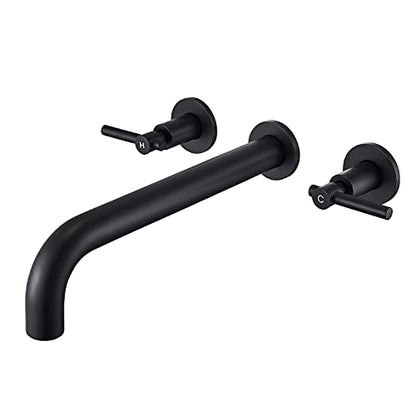 Wall Mount Tub Filler Black Tub Faucet Brass Bathroom Bathtub Faucets with 2 Handles - color: Black