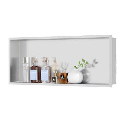 Neodrain 30X12Inch Recessed Brushed Shower Niche, Stainless Steel Bathroom Wall Niche NO Tile Needed Shower Cabinet Cubby for Bathroom Storage Built-in Wall - color: Brushed Stainless Steel, size: 30X12In