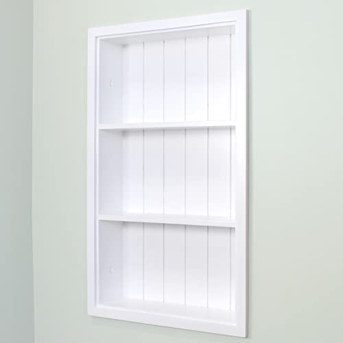 14x24 Sloane Recessed Wall Niche Medicine Cabinet Replacement, in The Wall Bathroom Cabinet Insert Shelf/Shelves, Made in North America, Real Wood, NO MDF, White Beadboard Back - color: White, size: 14x24
