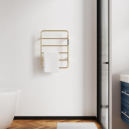 Towel Warmer, Stainless Steel Heated Towel Racks for Bathroom, 6 Bars Wall Mounted Towel Heater with Intelligent Touch Screen Timer & Temperature Adjustment, Plug-in/Hard-Wired, Brushed Gold - color: Brushed Gold, size: 6-Bar