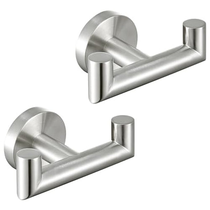 Brushed Nickel Bathroom Double Towel Hooks, 2 Pack, Wall Mounted | 304 Stainless Steel, Rust-resistant for Bathroom Shower Laundry Room, Heavy-duty 11 lbs Robe Hooks, Towels, Clothes Storage - color: Brushed Nickel