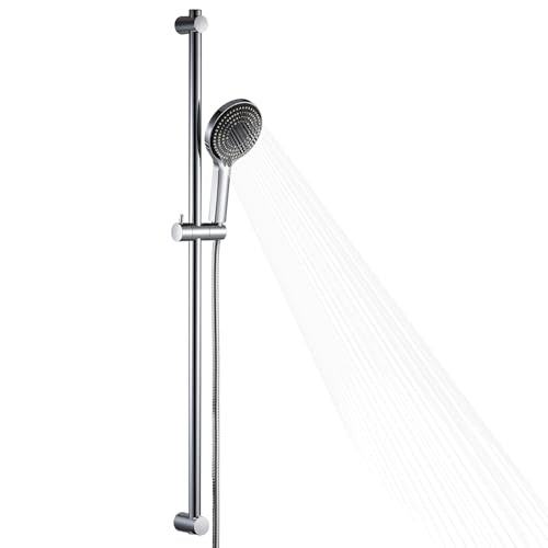 OFFO Shower Slide Bar Combo, Adjustable 40 in Slide Bar with 6-Mode High Pressure Handheld Shower Head and 60 in Stainless Steel Hose, Screw Wall Mounted, Chrome - color: Chrome, style: 40" Slide Bar & 60" Hose