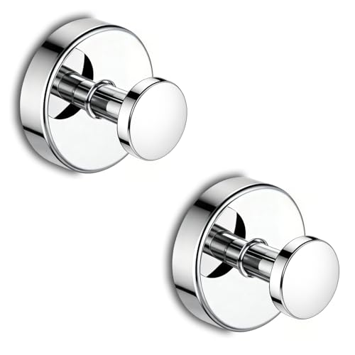 Suction Cup Towel Hooks for Bathroom Glass Mirror, Chrome | Premium Stainless Steel | Damage-Free Twist Lock Adhesion | Rustproof Wall Hangers for Mirrors, Tiles & Windows - color: Chrome, size: 2 Pack