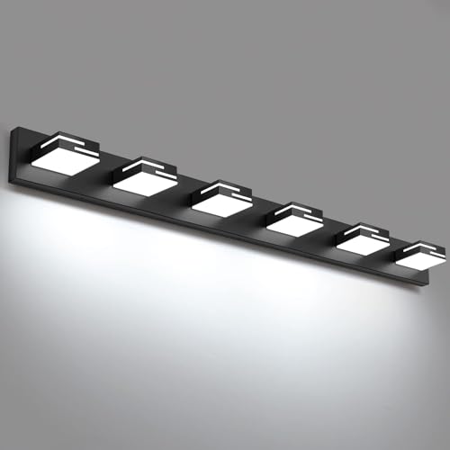 LED Modern Bathroom Vanity Light Fixtures, Dimmable Matte Black Vanity Lights for Bathroom Lighting Fixtures Over Mirror, with 360° Rotatable Acrylic Heads 6-Light 42-inch (Cool White 6000K) - color: Black, size: 6-light, 42-inch