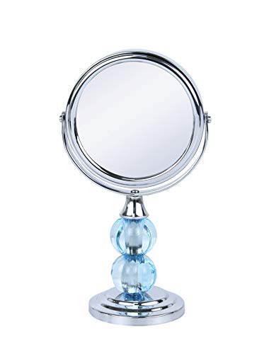 Zahari Home Aroma Magnifying Makeup Mirror with Stand, Double Sided 1X/3X Magnification, 360 Degree Swirl, 6.30 inch Blue - color: Blue, size: 6.3"L x 3.5"W