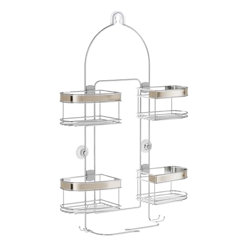 Zenna Home Expanding Shower Caddy, Rust-Resistant, Chrome with Brushed Accents - color: Chrome With Brushed Nickel Accents