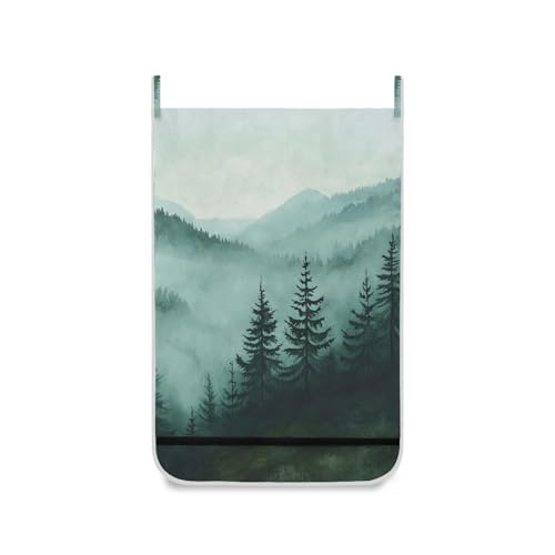 Hanging Laundry Hamper Over the Door with Stainless Steel Hooks Rack Dirty Clothes Wall Mounted Hamper Basket Bag 29.5X20inch Green Mountains and Pine Trees 3500 - color: Green Mountains and Pine Trees, size: 20x29.5inx1