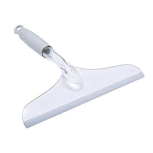 Shower Squeegee for Bathroom Glass Doors and Mirror, 10'' Rubber Window Cleaner Tool, Clear Plastic Water Wiper for Car Windshield Cleaning