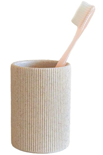 Small Sand Beige Toothbrush Holder for Bathroom Countertop, 7oz | Modern Boho Aesthetic, Vintage Farmhouse Organizer, Pen Holder, Makeup Brush Holder - size: Small