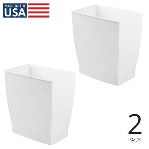 iDesign Small Plastic Bathroom Trash Can, Slim Rectangle, 2-Pack, White | Garbage Bin for Bedroom, Office, Dorm - color: White, style: Pack of 2