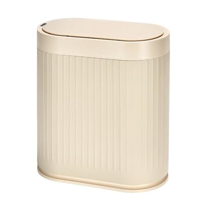 SYNCVIBE Bathroom Trash Can with Lid, 2 Gallon, Automatic Lid, Beige | Motion Sensor Garbage Can, 7.5 Liter Smart Trash Bin, IPX5 Waterproof Narrow Plastic Wastebasket for Bedroom and Office - color: Beige