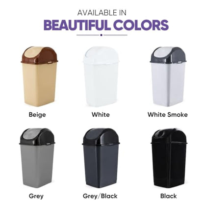 Superio Small 2.5 Gallon Plastic Trash Can with Swing Top Lid, Compact Slim Waste Bin for Under Desk, Office, Bedroom, Bathroom, Dorm Room, 10 Qt. Portable Garbage Can (White) - size: 2.5 Gallon, style: 1 Pack