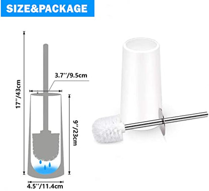 Toilet Brush and Holder, Toilet Brush with 304 Stainless Steel Long Handle, Toilet Bowl Brush for Bathroom Toilet-Elegant-Cleaning-Bristles(White) - color: White