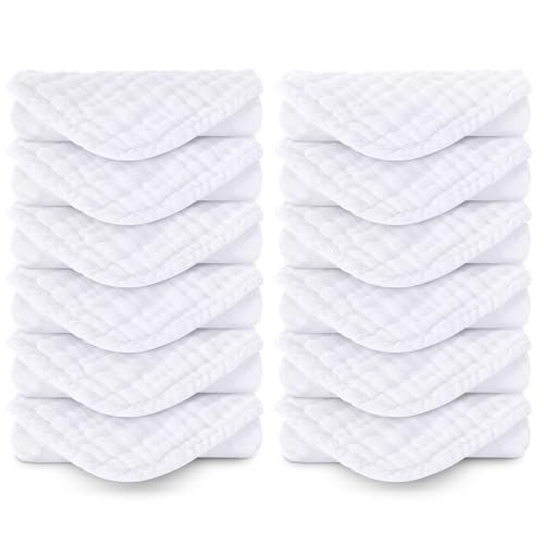 Muslin Baby Washcloths 100% Baby Washcloths Cotton Face Towels 10 Pack Burp Cloths Baby Girl Boy Soft and Absorbent Baby Wipes Burp Rags Bath Essentials - color: White-10pack-binding