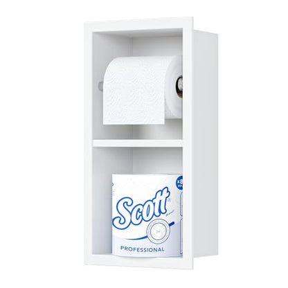 Neodrain White Recessed Toilet Paper Holder,Dual Rolls | 304 Stainless Steel,Rustproof & Durable,Space-saving,Recessed double roll tissue holder for Bathroom & RV - color: White, size: 6X12In