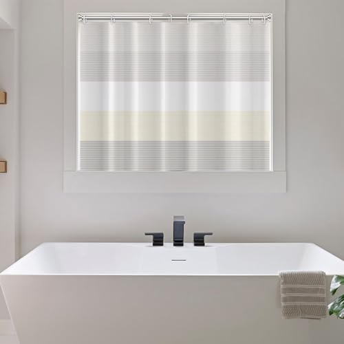 Boho Beige Brown Striped Small Bathroom Window Curtain 40" Wx36 L | Gray Bohemian Geometric, Polyester Waterproof, Machine Washable, Kitchen Dishwasher Cabinet , Easy to Install with 8 Hooks - color: Beige, size: 40"W x 36"L (Pack of 1)