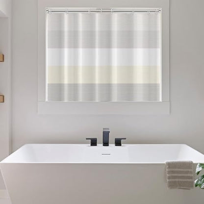 Boho Beige Brown Striped Small Bathroom Window Curtain 40" Wx36 L | Gray Bohemian Geometric, Polyester Waterproof, Machine Washable, Kitchen Dishwasher Cabinet , Easy to Install with 8 Hooks - color: Beige, size: 40"W x 36"L (Pack of 1)