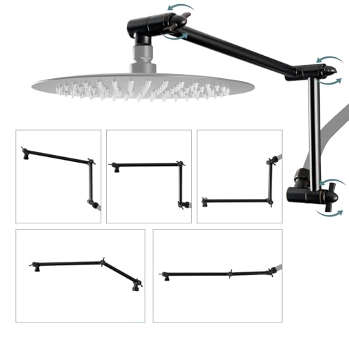 All-Metal 16" Shower Head Extension Arm, G1/2" Universal, Oil-Rubbed Bronze | Flexible Brass Shower Head Extender Adjustable Height/Angle, Stainless Steel Rain Shower Pipe Height Extended with Lock Joint - color: Oil Rubbed Bronze, size: 16 Inch