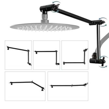 All-Metal 16" Shower Head Extension Arm, G1/2" Universal, Oil-Rubbed Bronze | Flexible Brass Shower Head Extender Adjustable Height/Angle, Stainless Steel Rain Shower Pipe Height Extended with Lock Joint - color: Oil Rubbed Bronze, size: 16 Inch