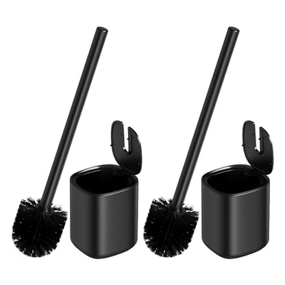 Toilet Brush and Holder Set Toilet Bowl Brush Stainless Steel Automatic Open lid Toilet Bowl Cleaner Brush with Durable Bristle Head Toilet Cleaning Brush for Bathroom - color: Black