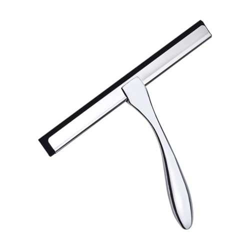 Stainless Steel Shower Squeegee, Silicone Rubber Glass Wiper | With hook, 25.5 x 18 cm, silver or black, for windows, mirrors, shower walls, car glass(10sliver-1hook) - color: 10sliver-1hook