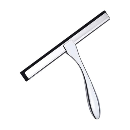 Stainless Steel Shower Squeegee, Silicone Rubber Glass Wiper | With hook, 25.5 x 18 cm, silver or black, for windows, mirrors, shower walls, car glass(10sliver-1hook) - color: 10sliver-1hook