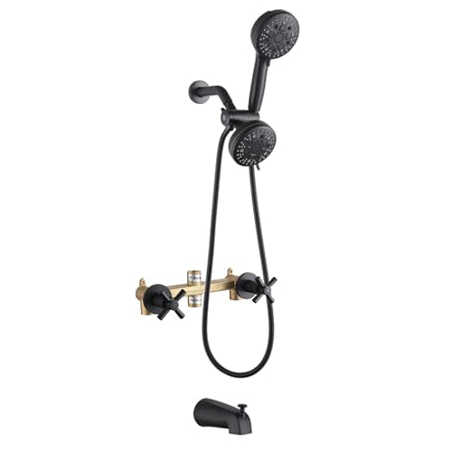 2 Handle Tub Shower Faucet Set Matte Black with Valve Wall Mounted | Many Spray Options, Dual Head Work independently /Work Together, Brass Valve, NPT 1/2" US Connection - color: Matte Black, style: Style B
