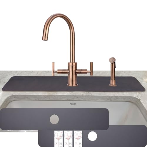 Faucet Mat Kitchen Sink Cuttable : AHA HOMEWARE Kitchen Sink Splash Guard Deck Plate, Customizable Cut Extra Hole for Soap Dispenser, Diatomite Leather Absorbent Fast Drying 2-PACK (Dark Gray) - color: Dark Gray