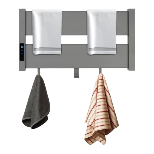Towel Warmers for Bathroom, Wall Mounted Heated Towel Rack with Timer & Temperature Control, LED Touch Screen, Waterproof Aluminum Electric Towel Warmer Rack (Grey)