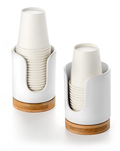 Ceramic Bathroom Cup Holder, 3 oz Dispenser, White, 2 Pack | Mouthwash Cups Dispenser for Bathroom, Guest Toiletries, Countertop - color: White, size: Set/2