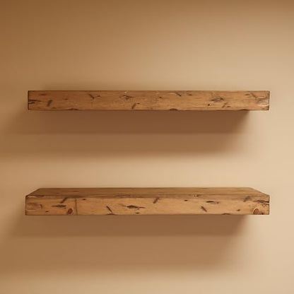 Urbandi Rustic Distressed Floating Shelves, Set of 2, Handmade Out of Pine Wood, 3 Inch Thick, Made in USA (Aged Oak, 24Lx3Hx6D) - color: Aged Oak, size: 24Lx3Hx6D