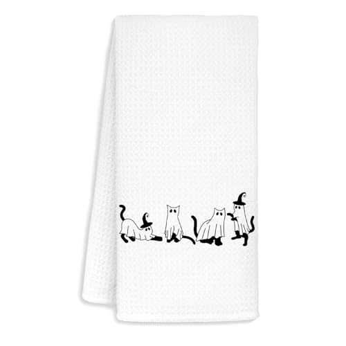 Jvpke Halloween Ghost Cat Pumpkin Kitchen Towels, Dish Tea Towels, Bathroom Hand Towels, Kitchen Bathroom Decor, 16x24 in - color: Ghost Cat