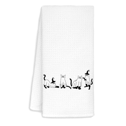 Jvpke Halloween Ghost Cat Pumpkin Kitchen Towels, Dish Tea Towels, Bathroom Hand Towels, Kitchen Bathroom Decor, 16x24 in - color: Ghost Cat