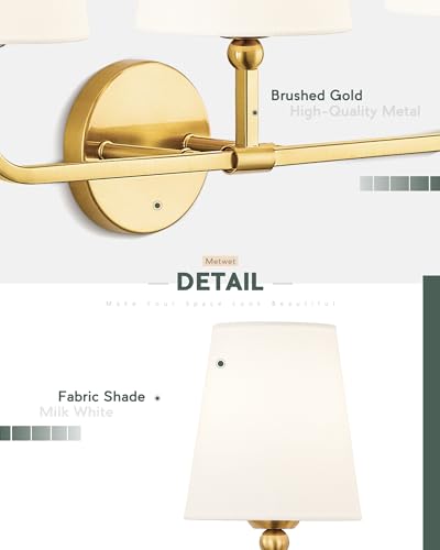 2 Light Bathroom Vanity Light, Brushed Gold Double Wall Sconce with Flared White Fabric Shade, Modern Sconces Wall Lighting for Hallway Bedroom Stairway, VL837-BG | 17" double wall sconce, upward only, E26 base, hardwired, bulbs not included, VL837-BG - c