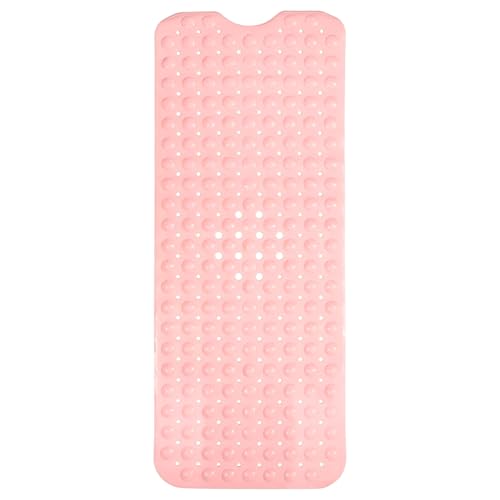 ENKOSI Non-Slip Bath & Shower Mat 40x16 Extra Long, Suction & Drain Holes | Baby Pink color; Durable PVC; 40x16 in, Baby Pink - color: Baby Pink