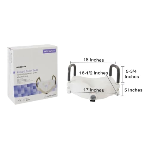 McKesson Raised Toilet Seat with Removable Padded Arms, White, 5 in, 1 ct | Lightweight, Fits Most Standard Toilets