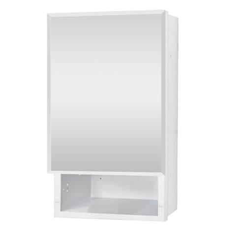 16x26 inch Bathroom Medicine Cabinet with Mirror, Platstic Framed Beveled Edge Mirror Cabinet with Removable Shelves, Extra Storage Space, Recessed or Surface Mount - style: CS5004-1626