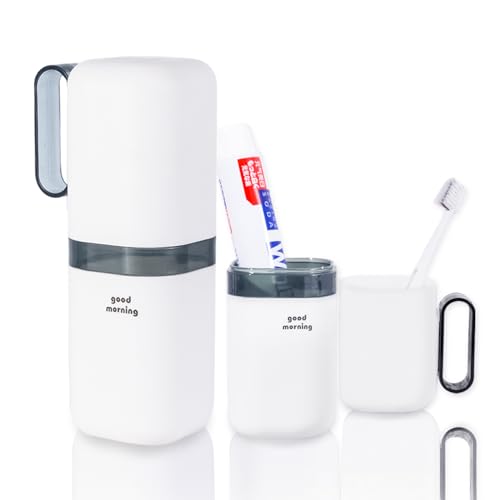 Toothbrush Travel Case,Toothbrush Holder and Rinse Cup with Handle Travel Toothbrush Cup,Multifunctional Toothbrush Covers,Large Capacit Travel Toothbrush Holder with Mouthwash Cup (Blue) - color: 1pcs-grayish Blue