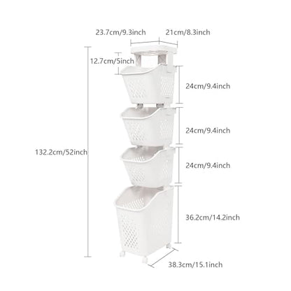 2/3/4-Layer Laundry Basket, Washing Storage Clothes Hamper w/Wheels, Narrow Vertical Rolling Laundry Cart, Bathroom Bedroom Clothes Storage Basket Cart for Towels, Blankets, for Hotel, Dorm (4-Tier) - size: 4-Tier