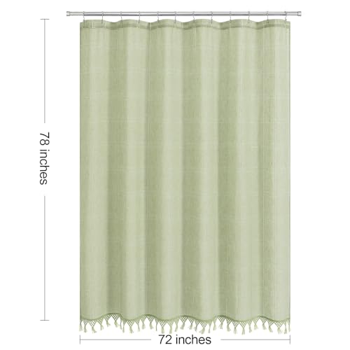 Long Linen Farmhouse Shower Curtain Set with Tassel, Modern Boho French Country Chic Bathroom Shower Curtain Set with PEVA Liner, Cotton Luxury Fabric Shower Curtain 72x78 - Green - color: Green, size: 72"W x 78"L (Pack of 1)
