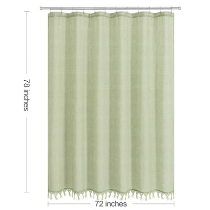 Long Linen Farmhouse Shower Curtain Set with Tassel, Modern Boho French Country Chic Bathroom Shower Curtain Set with PEVA Liner, Cotton Luxury Fabric Shower Curtain 72x78 - Green - color: Green, size: 72"W x 78"L (Pack of 1)