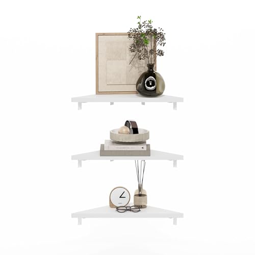 Furinno Rossi Triangle Floating Shelves for Wall, Set of 3 Geometric Corner Shelf, Wall Mounted Shelves for Bathroom, Home Office, Living Room, White - color: White, size: Triangle - 15.3" - Set of 3