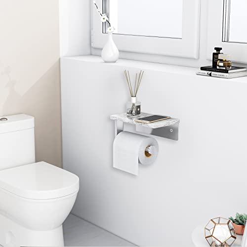 Gypie Toilet Paper Holder with Marble Shelf, Wall Mounted Brushed Nickel | Stainless Steel Tissue Roll Paper Holder Dispenser for Bathroom Washroom - color: Brushed Nickel