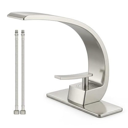 Modern Brushed Nickel Bathroom Sink Faucet, Single Hole with Deck Plate | Premium Solid Brass, NSF Certified, Single Handle, Fits 1 or 3 Hole with Supply Lines, for RV, Farmhouse & Commercia - color: Brushed Nickel