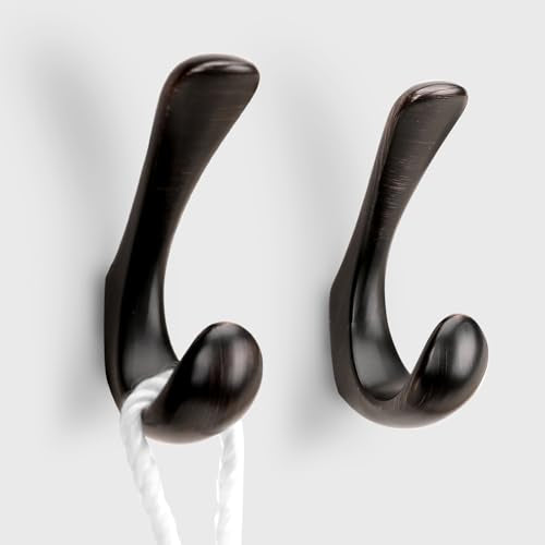2 Pack Towel Hooks for Bathrooms Wall Mounted, Oil Rubbed Bronze Bathroom Hooks for Towels, Robe & Towel Hook for Wall, Modern Bath Towel Hook - color: Oil Rubbed Bronze, size: 2 Pack