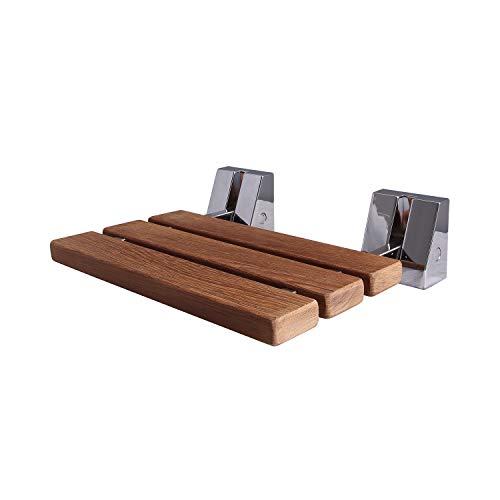 16" Wall Mounted Teak Shower Seat 15-3/4" W x 13" D x 4-1/2" H - color: Chrome,teak