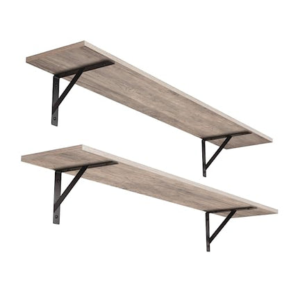 Long Wall Shelves, 39.4 Inch Wall Mounted Shelves with Brackets | Floating Book Shelf, Set of 2, Easy Assembly, Max Load 33lbs, Wood Wall Storage Ledges, Living Room/Bathroom/Bedroom, Greige - color: Greige, size: 39.4 Inch