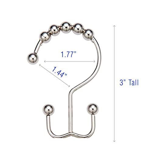 2LB Depot Double Shower Curtain Hooks Rings Polished Nickel Decor Finish Premium Rust-Resistant Stainless Steel Metal Hooks Roller Balls Glide on Shower Rods 12-Piece Set - color: Polished Nickel