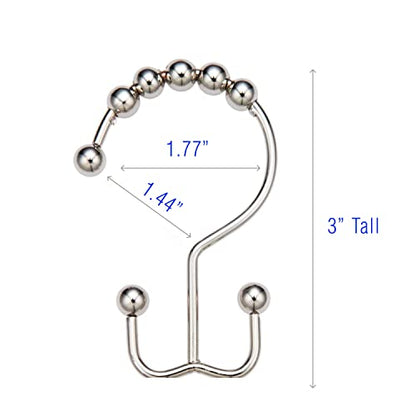 2LB Depot Double Shower Curtain Hooks Rings Polished Nickel Decor Finish Premium Rust-Resistant Stainless Steel Metal Hooks Roller Balls Glide on Shower Rods 12-Piece Set - color: Polished Nickel